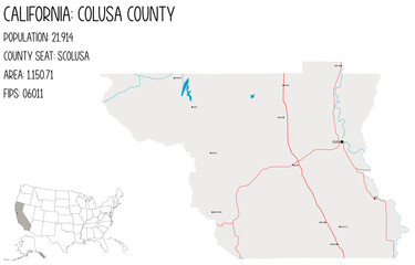 Large and detailed map of Colusa County in California, USA.