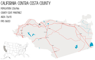 Large and detailed map of Contra Costa County in California, USA.