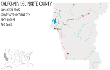 Large and detailed map of Del Norte County in California, USA.