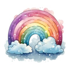 Watercolor rainbow with clouds. Generative AI. © Анастасия Козырева