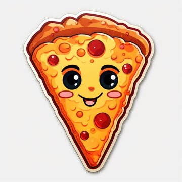 Cartoon slice of pizza with kawaii face. Vector illustration. Generative AI.