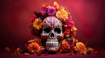 Sugar Skull (Calavera) to celebrate Mexico's Day of the Dead (Dia de Los Muertos), Generative AI