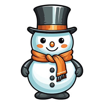 Cute Snowman Clipart 2D Illustration