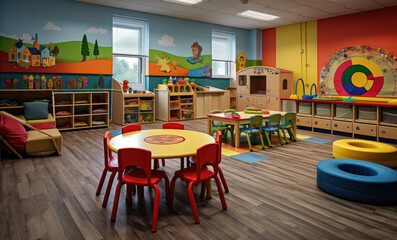 Vibrant Playroom Haven: Creating a Modern Kindergarten Interior for Joyful Exploration