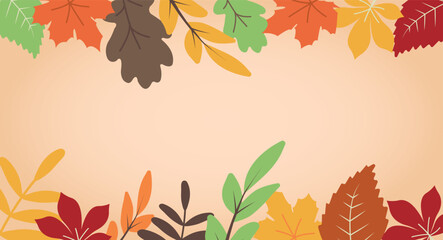 Fototapeta na wymiar Abstract autumn background with autumn leaves. Colored elements for design decorative in the autumn festival, header, banner, web, wall decoration, cards. Vector background illustration.