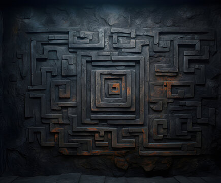 Ancient wall background with primitive maze texture.
