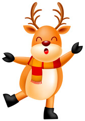 Cute cartoon reindeer  with scarf. Merry Christmas and Happy New Year. Illustration.