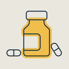 Medicine bottle and pills vector icon. Medicament