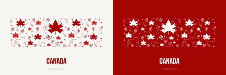 Canada. Red maple seamless pattern cards.