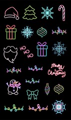 glowing desktop icon, neon Christmas sticker, neon holiday figure, glowing figure, neon geometrical figures 