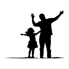 Naklejka premium Silhouettes of father and daughter, vector art, isolated on white background.