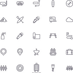 Travel icon set. Collection of outdoor activity sign for web design, UI design, mobile app, etc. Relax outline icon. Camping black pictogram on white background.