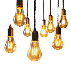 Edison Bulb String Lights isolated on transparent background. Generative AI - obrazy, fototapety, plakaty