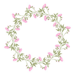 A wreath of delicate pink spring flowers. Perfect decor for postcards and posters and invitations.