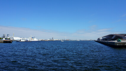 Kanagawa Prefecture Japan. okyo Bay. Blue skies, nice weather. Osanbashi pier, Yokohama