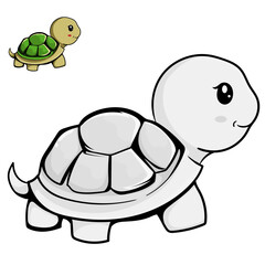 Cartoon turtle. Black and white illustration cartoon character good use for mascot, sticker, coloring book, children book, sign, icon, or any design you want.
