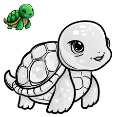 Cartoon turtle. Black and white illustration cartoon character good use for mascot, sticker, coloring book, children book, sign, icon, or any design you want.