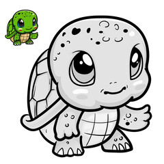 Cartoon turtle. Black and white illustration cartoon character good use for mascot, sticker, coloring book, children book, sign, icon, or any design you want.