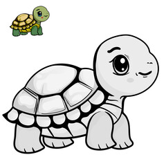 Cartoon turtle. Black and white illustration cartoon character good use for mascot, sticker, coloring book, children book, sign, icon, or any design you want.