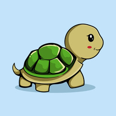 illustration of a smiling cartoon Happy cute sea turtle cartoon isolated on blue background for kids education or apparel kids