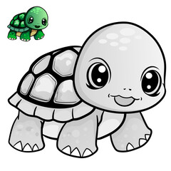 Cartoon turtle. Black and white illustration cartoon character good use for mascot, sticker, coloring book, children book, sign, icon, or any design you want.