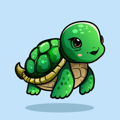 illustration of a smiling cartoon Happy cute sea turtle cartoon isolated on blue background for kids education or apparel kids