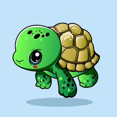 illustration of a smiling cartoon Happy cute sea turtle cartoon isolated on blue background for kids education or apparel kids