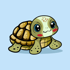 illustration of a smiling cartoon Happy cute sea turtle cartoon isolated on blue background for kids education or apparel kids