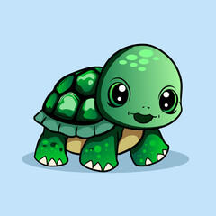 illustration of a smiling cartoon Happy cute sea turtle cartoon isolated on blue background for kids education or apparel kids