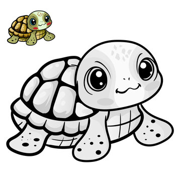 Cartoon turtle. Black and white illustration cartoon character good use for mascot, sticker, coloring book, children book, sign, icon, or any design you want.