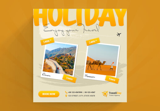 Travel Social Media Post Layout with Orange Accents