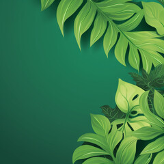 green background rich color illustration with leaves, abstract, Al Generation
