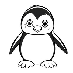 Obraz premium Forest animals - Cute Penguin, simple thick lines kids or children cartoon coloring book pages . No Background, Generative AI