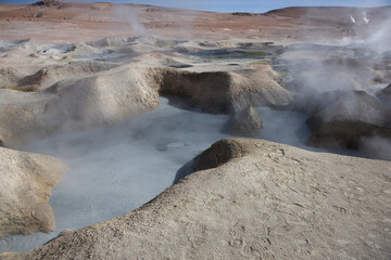 Bolivia geothermal field Sol de Magna on a sunny winter day