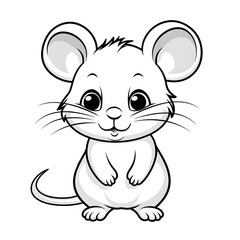 Forest animals - Cute Mice, rat, simple thick lines kids or children cartoon coloring book pages . No Background, Generative AI