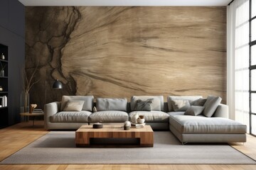 Obraz na płótnie Canvas Minimalist living room interior with wooden floor decoration