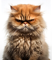 grumpy cat looking angry, isolated on white background. Generative Ai