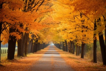 Generative AI, autumn alley in the park, weather during octobar temperatures gradually cool