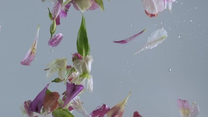 Underwater Beauty: Floral Petals Floating in Water. Concept on nature background. Bubbles and Blooms, Slow motion flowers in a water. Underwater floral petals in motion, creative background - Powered by Adobe
