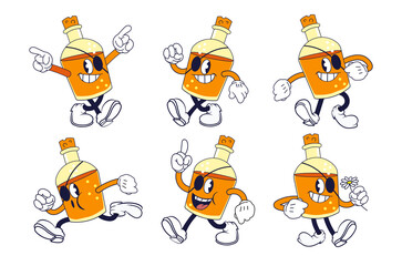 Vintage cartoon rum bottle mascot set, illustration © Mykola