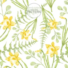 Foto op Plexiglas Botanical daffodil  flower  watercolor style illlustration  seamless pattern © Aomiip