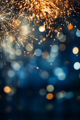 Fototapeta Blue and gold Abstract background and bokeh on New Year's Eve. AI generativ. obraz