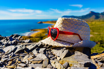 Summer hat on sunny sea coast, Murcia Spain