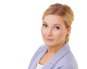 Portrait, professional and business woman face for career, human resources or management. Serious headshot of boss, employer or HR person for job or company isolated on transparent, png background