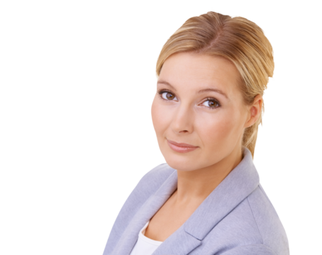 Portrait, professional and business woman face for career, human resources or management. Serious headshot of boss, employer or HR person for job or company isolated on transparent, png background