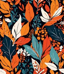 Autumn botanical pattern illustration floral graphic. Seamless pattern.