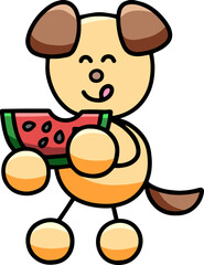 スイカを食べるわんまるのイラスト　犬