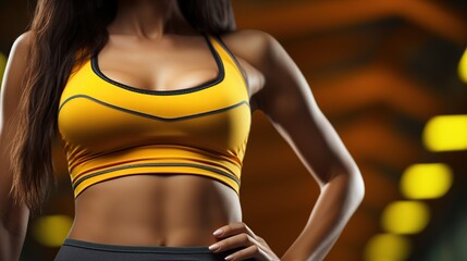 Fototapeta na wymiar sexy body of woman wearing yellow shirt on blurred background