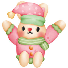 Obraz premium Single happy bunny christmas with red hat and green scarf illustration