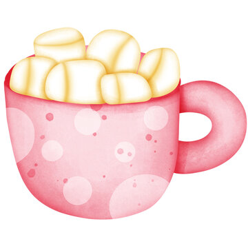 Single red coffee cup with mashmellow illustration